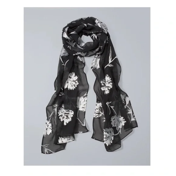 WHITE House Black Market Silk-Blend Floral-Burnout Oblong Scarf NWOT - Picture 2 of 7